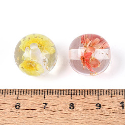 透明樹脂と金箔とドライフラワーの丸ビーズ  ミックスカラー  15.5~16mm  穴：2mm&nbsp;RESI-T060-44M
