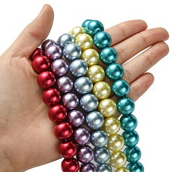 環境に優しいガラスパールビーズ連売り  ラウンド  染め  コットンコードねじ切り  ミックスカラー  14mm  穴：1.2~1.5mm  約30個/連  15.7インチ&nbsp;HY-A008-14mm-M