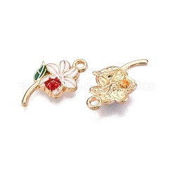 メッキ合金エナメルチャームラック  カドミウムフリー＆ニッケルフリー＆鉛フリー  ライトゴールド  花のチャーム  ミックスカラー  20.5x12x3mm  穴：1.8mm&nbsp;ENAM-N056-417