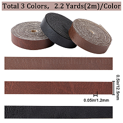 3ロール 3色 PUイミテーションレザーコード  衣類用  フラット  ミックスカラー  12.5x1.2mm  1ロール/色&nbsp;LC-GF0001-08B