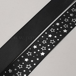 50 ヤード シルバー スタンピング スター ポリエステル グログラン リボン  花束の飾りに  ギフト包装  ブラック  25mm&nbsp;OCOR-WH0091-26B