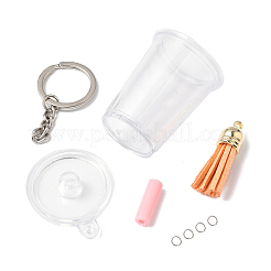 DIY ミニチュアドリンクカップ型キーホルダー  プラスチック製の大きなペンダントを含む  アイアンスプリットキーリング＆オープン丸カン  スエード調タッセルパーツ  プラチナ  49mm  8pc&nbsp;DIY-FP0001-62