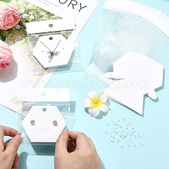 紙ジュエリーディスプレイカード40枚。  長方形のOPP透明プラスチックバッグ40個付き  80個のプラスチック製イヤーナット  六角  ホワイト  10.35x8.5x0.05cm&nbsp;CDIS-FS0001-32B