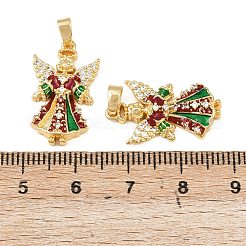 真鍮マイクロパヴェキュービックジルコニアエナメルペンダント  クリスマスエンジェル  ラックめっき  カドミウムフリー＆鉛フリー  長持ちメッキ  ゴールドカラー  カラフル  22x13x4mm  穴：3x3.5mm&nbsp;KK-B161-08G