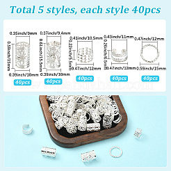 200個 5スタイル アイロンヘアコイルカフス  ヘアコイルカフス  銀  10~15x1.6~15.5mm  内径：9~12mm  40個/スタイル&nbsp;AJEW-SC0003-88