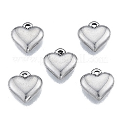 変色しない201ステンレススチールチャーム  ハート  ステンレス鋼色  13x13x4mm  穴：1.4mm&nbsp;STAS-N099-03A