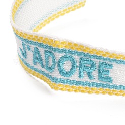 Word j'adore polycotton(ポリエステル綿) タッセルチャーム付き編み込みブレスレット  カップルのための平らな調節可能なブレスレット  アクアマリン  内径：2~3-1/8インチ（5~8cm）&nbsp;BJEW-F429-01