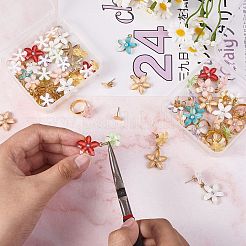 DIYフラワーイヤリング＆フィンガーリングメイキングキット  樹脂カボション含む  合金ペンダント  真鍮製スタッドピアスのパーツとパッドリングベース  ミックスカラー  88個/箱&nbsp;DIY-SZ0008-48