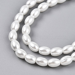 ベーキングペイントパール化ガラスパールビーズ連売り  ライス  乳白色  6x4~4.5mm  穴：0.9mm  約135~137個/連  31.10~31.61''（79~80.3センチメートル）&nbsp;HY-T002-01C-01