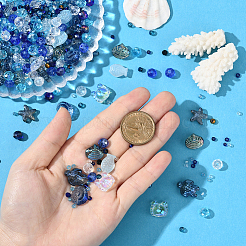 DIYメイキングファインディングキット  ガラスビーズやガラスシードビーズを含む  ブルー  12x14.5x10mm  穴：1mm&nbsp;DIY-SC0030-09