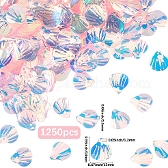 50g UVメッキプラスチックチャーム  虹色の  シェル形状  ピンク  14x12x1.5mm  穴：1.2mm  約1250個/50g&nbsp;KY-CY0001-08A