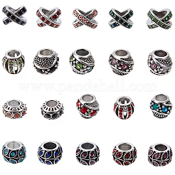 70個 5スタイル 合金ラインストーン ヨーロピアンビーズ  大穴ビーズ  アンティークシルバー  9~11x8~11x7~10mm  穴：4.5~5mm  14個/スタイル&nbsp;ALRI-PA0001-01