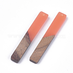 レジン＆ウォールナットウッドのビッグペンダント  長方形  トマト  51.5x7.5x3mm  穴：1.8mm&nbsp;X-RESI-S358-39C