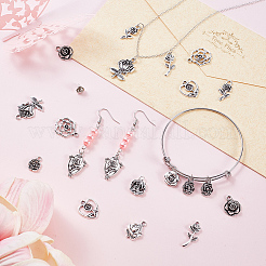 140pcs14スタイルチベットスタイルアロイペンダント  バラのチャーム  アンティークシルバー  9~27x7~20.5x2~7mm  穴：1~3mm  140個/セット&nbsp;TIBE-GA0001-03AS