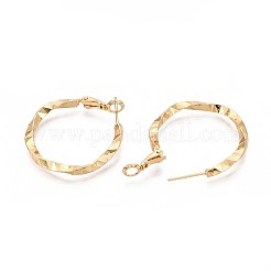 ツイスト真鍮フープピアス  ニッケルフリー  18KGP本金メッキ  34x30x3mm&nbsp;EJEW-T047-102G