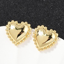真鍮製スタンドピアス  鉛フリー＆カドミウムフリー  長持ちメッキ  ハート  18KGP本金メッキ  14.5x15mm&nbsp;EJEW-H154-06G