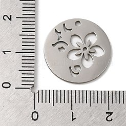 変色しない201ステンレススチールペンダント  ステンレス鋼色  レーザー切断  フラットラウンドのチャーム  花  18x1mm  穴：1.5mm&nbsp;STAS-E206-02P-04
