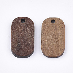 ウォールナットウッドペンダント  角丸長方形  サドルブラウン  20.5x11.5x2.5~3mm  穴：1.8mm&nbsp;WOOD-S054-33