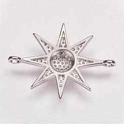 真鍮製マイクロパヴェキュービックジルコニアコネクター  スター  プラチナ  31x24x3mm  穴：2mm&nbsp;ZIRC-P049-17P