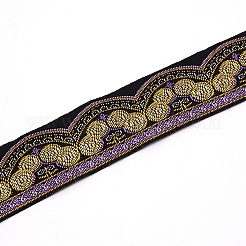 エスニック風刺繍ポリエステルリボン  ジャカードリボン  服飾材料  片面花柄  スミレ  1-3/8インチ（34mm）  7 m /ロール&nbsp;OCOR-WH0063-29A