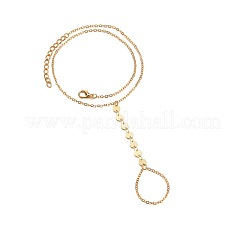女性用合金フラットラウンドリンクリングブレスレット  ゴールドカラー  14-1/8インチ（36cm）&nbsp;FS-WG2E176-01