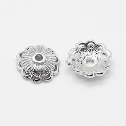 マルチペタル真鍮キャップ  長持ちメッキ  プラチナメッキ  ニッケルフリー  花  8x2.5mm  穴：1mm&nbsp;X-KK-F727-84P-NF