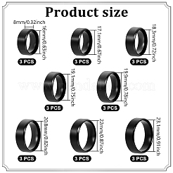 女性用ステンレススチール指輪 24個 8スタイル  ブラック  8mm  内径：16~23.1mm  3個/スタイル&nbsp;RJEW-NB0001-06EB