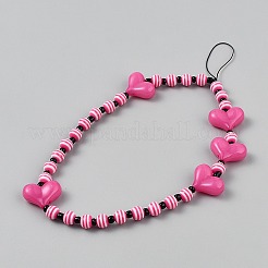 アクリルハート携帯ストラップ  携帯アクセサリー  ショッキングピンク  250x40x9mm&nbsp;HJEW-WH20021-04A