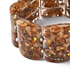 染色された天然インペリアルジャスパーと合成オパールのストレッチブレスレット  エポキシ樹脂製の平らな長方形のビーズブレスレット（女性用）  チョコレート  内径：2-3/8インチ（6.1cm）&nbsp;BJEW-G702-01B