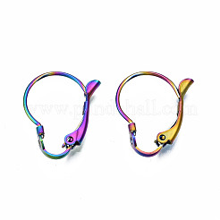 304ステンレススチールフレンチフックピアス金具  耳ワイヤー  虹色  19x16x2.5mm  穴：1.4mm  ピン：0.8mm&nbsp;LS-STAS-N098-003