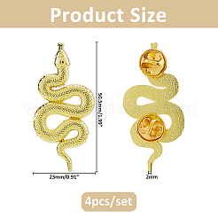 バックパックの服用の合金製ラペルピンバック4個  ヘビ  ゴールドカラー  23x50.5mm&nbsp;JEWB-FH0002-91
