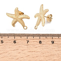 304ステンレススチールスタッドピアス金具  ヒトデ  カン付き  イオンプレーティング（ip）  ゴールドカラー  20x17mm  穴：1.8mm  ピン：0.8x10.5mm&nbsp;STAS-D391-03B-G