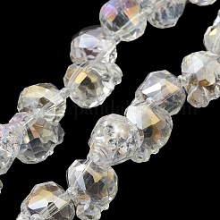 透明電気メッキガラスビーズ連売り  虹メッキ  ファセット頭蓋骨  クリアAB  15x13x13.5mm  穴：1.4mm  約48~50個/連  22.83~23.23インチ（58~59cm）&nbsp;GLAA-G104-02C