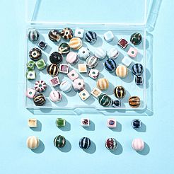 56個 14種類の手作り磁器ビーズ  ファンシーアンティーク施釉磁器  ラウンド＆キューブ  ミックスカラー  8~12x7.5~11x7.5~10.5mm  穴：1.5~2.5mm  4個/スタイル&nbsp;PORC-FS0001-30