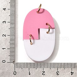 印刷されたアクリルパーツ  オーバル＆ハート  ライトゴールドのループ付き  ショッキングピンク  40x23x2.5mm  穴：5mm&nbsp;FIND-B045-11