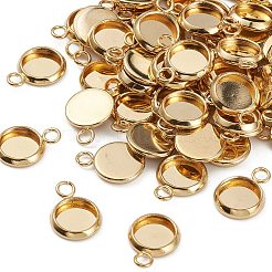 304ステンレススチールペンダントカボションセッティング  プレーンエッジベゼルカップ  フラットラウンド  18KGP本金メッキ  トレイ：6mm  10x8x1.5mm  穴：1.5mm&nbsp;X-STAS-Z030-01E-G