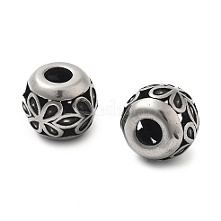304ステンレススチールヨーロピアンビーズ  大穴ビーズ  花の丸  アンティークシルバー  11x9.5mm  穴：4mm&nbsp;STAS-V008-47AS