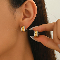 ツートンのマルチレイヤーラインステンレススチールフープピアス  ゴールデン＆シルバー  13x7mm&nbsp;FG1785