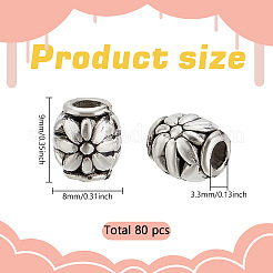 チベットスタイルの合金ビーズ80個。  カドミウムフリー＆鉛フリー  花とオーバル  アンティークシルバー  9x8mm  穴：3.3mm&nbsp;FIND-LP0001-68