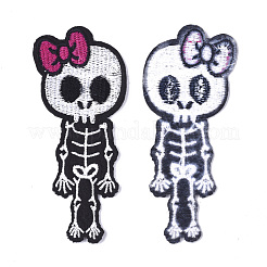 機械刺繍布地アイロンワッペン  マスクと衣装のアクセサリー  アップリケ  人間の骨格  ブラック  103x43x1mm&nbsp;FIND-T030-189