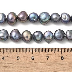染色天然淡水パールビーズ連売り  研磨両側  ブラック  8~9mm  穴：0.5mm  約23個/連  6.89''（17.5センチメートル）&nbsp;PEAR-A006-09E
