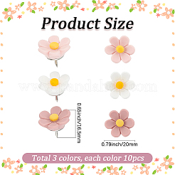 30個 3色の花の樹脂製画鋲  プラチナトーン鉄ピンと  ミックスカラー  16.5mm  10個/カラー&nbsp;AJEW-BM0001-03A