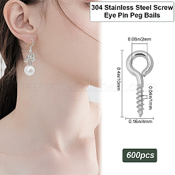 304ステンレススチール製スクリューアイピンペグベイル600個  片穴パーツ用  ステンレス鋼色  10x4x1mm  穴：2mm&nbsp;STAS-BBC0005-11