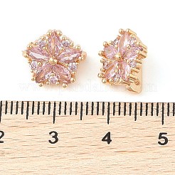 真鍮パヴェキュービックジルコニアスペーサーバー  スノーフレーク  ゴールドカラー  パールピンク  10.5x12x2mm  穴：1.5mm&nbsp;LS-KK-B090-03A-02G