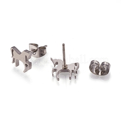 変色しにくい304ステンレススチールスタッドピアス  耳ナッツ  ユニコーン  ステンレス鋼色  9x10x1.5mm  ピン：0.8mm  12のペア/カード&nbsp;EJEW-N045-06P