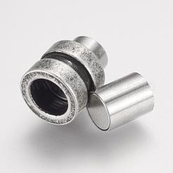 304ステンレススチール製マグネット留め具、接着端付き  コラム  アンティークシルバー  16x10mm  穴：6mm&nbsp;STAS-F124-02AS