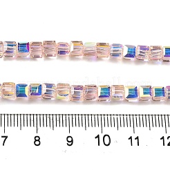 透明ガラスビーズ連売り  多面カット  ABカラー  正方形  ミスティローズ  4.5x4.5x4.5mm  穴：1.2mm  約95~97個/連  16.14~16.53インチ（41~42cm）&nbsp;EGLA-P061-05A-AB01