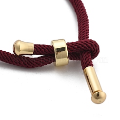 コットンコードブレスレット  真鍮のパーツと  ゴールドカラー  暗赤色  8-1/2インチ（21.5cm）〜9インチ（23cm）&nbsp;BJEW-F360-B29
