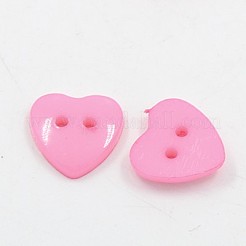 アクリルハートボタン  衣装デザインのためのプラスチック製の縫製ボタン  2穴  染め  ピンク  14x14x3mm  穴：1mm&nbsp;BUTT-E071-B-05