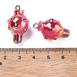 Abカラーレジンペンダント  プラチナメッキの鉄製ループ付きフルーツチャーム  ピタヤ  26.5~27x14~16x17mm  穴：2mm&nbsp;LS-RESI-C051-02I-P